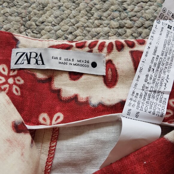 Zara Red and White Wide-Leg Linen Pants - Picture 3 of 13